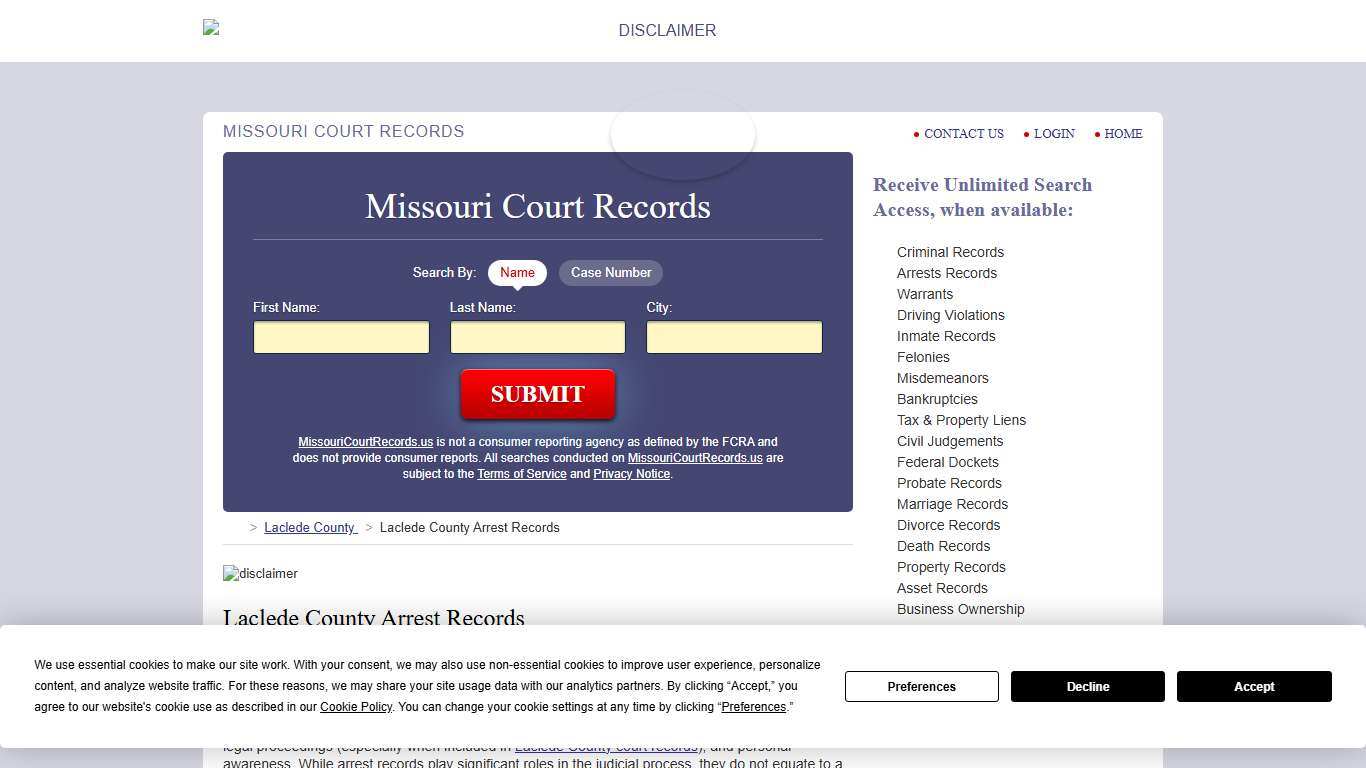 Laclede County Arrest Records MissouriCourtRecords.us
